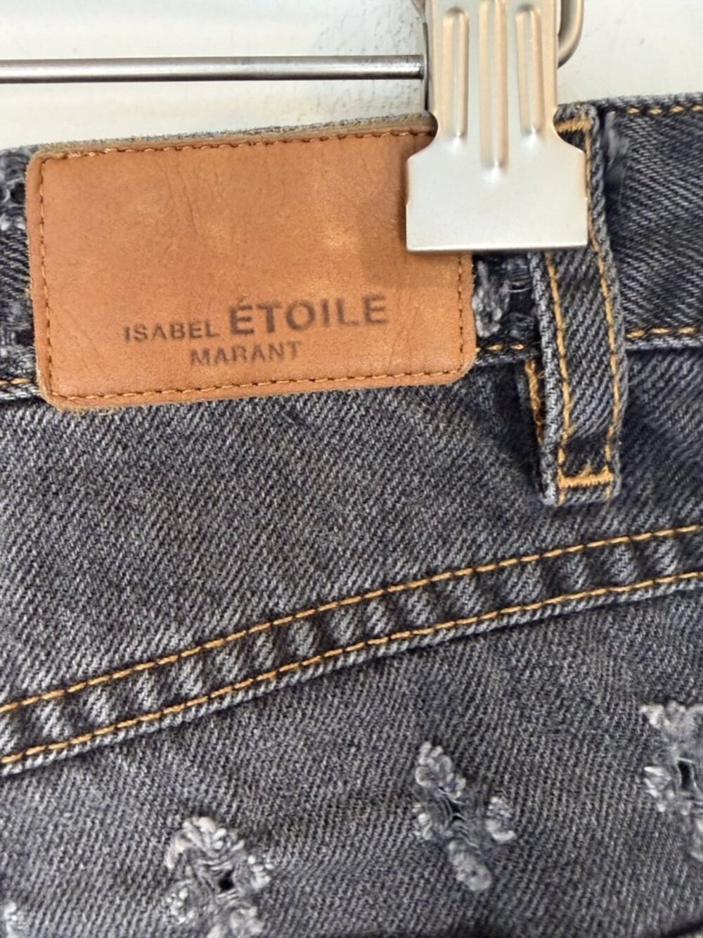 Isabel Marant Étoile Celsa Denim Shorts 42 US 10 Faded Black Decorative Distress - Picture 9 of 12